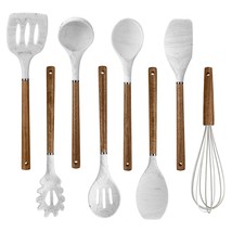 Cook With Color 8 Pc Non Stick Silicone Utensil Set With Rounded Wood Handles Fo - £29.89 GBP