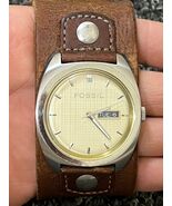 Fossil 42mm Stainless Steel Day &amp; Date Mens Watch Wide Leather Cuff FS-4059 - $62.29 CAD