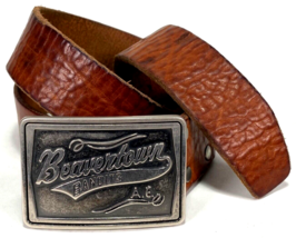 Vintage American Eagle Outfitter Beavertown Bandits Buckle Leather Belt ... - $32.73