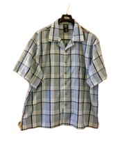 JOHN BLAIR Men&#39;s Button Down Collar Shirt Blue White Plaid Pocket Size 4XL - £21.41 GBP