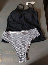 Beach Sissi 2pc Women&#39;s Bathing Suit Tankini Small Top Bottom Black Stripes NWT - $18.51