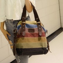 Canvas Totes Striped Womens Handbag 2020 Patchwork Rainbow Shoulder Bag ... - £43.05 GBP