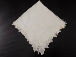 Vintage WHITE HANDKERCHIEF Hand Embroidered Placemat Doily 9 1/2 x 9 1/2&quot; - £4.34 GBP