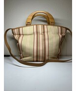 Fossil 1954 Striped Fabric Brown Wooden Handles &amp; Crossbody Leather Strap - $25.65 CAD