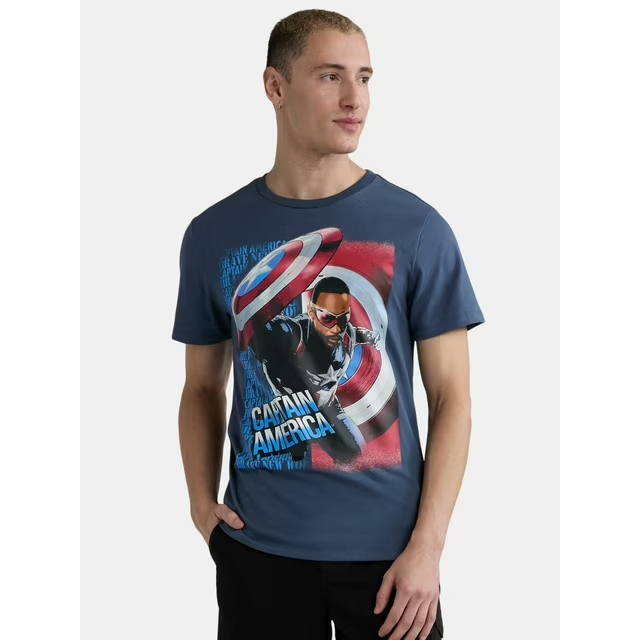 Marvel Captain America Men's Graphic Tee w/ Short Sleeves, Blue Size XL Item image 2