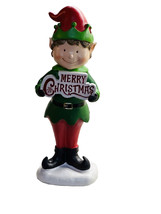 Elf Statue Holding A Sign That States  Merry Christmas- Holiday 12 Inches - $126.13