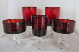 5X Arcoroc Luminarc Ruby Red Ball Stem 2 Sherbet Dishes 3 Water Wine Goblet - £21.57 GBP