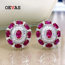 100% 925 Sterling Silver 4*6Ruby High Carbon Diamond Stud Earrings For Women Spa - £52.42 GBP