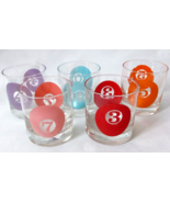 Rare Vintage MCM Billiard Cue Ball Barware Cocktail Glasses - Set of 5 - $760.08 MXN