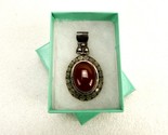 Red Agate Cabochon Pendant, Silver Tone, Swing Bail, Vintage Jewelry, JW... - $9.75