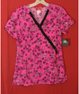 Dickies DK714 Black Pink Floral Print Stretch Mock Wrap Scrub Medical To... - £13.09 GBP