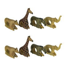 Set of 8 African Wild Animal Hand Carved Wooden Napkin Rings - £39.20 GBP