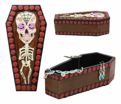 Day Of The Dead Sugar Skulls Gothic Skeleton Bones Vampire Coffin Jewelry Box - £31.16 GBP