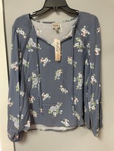 Como Vintage Women&#39;s Printed Peasant Top with Crochet Detailing, Blue, NEW - $16.99
