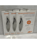 3 Slice Slanted Precision Tweezers Extra Wide Grip Stainless Steel Silver - $26.46