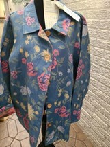 Cedar Canyon Womens Sz 1XL Jean floral Dressy Fall Jacket RARE Embroidery Boho - £33.27 GBP
