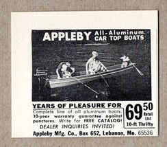 1966 Vintage Ad Appleby Aluminum Car Top Boats Lebanon,MO - $9.25