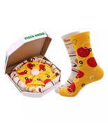 Anysox Red Mustard Size 5-11 Long Socks With Pizza Design Happy Harajuku Art - $50.90