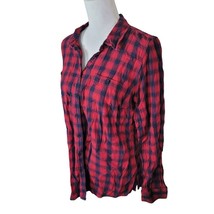 St Johns Bay Plaid Button Down Up Red Womens Large Long Sleeve Collar Fall - £8.86 GBP