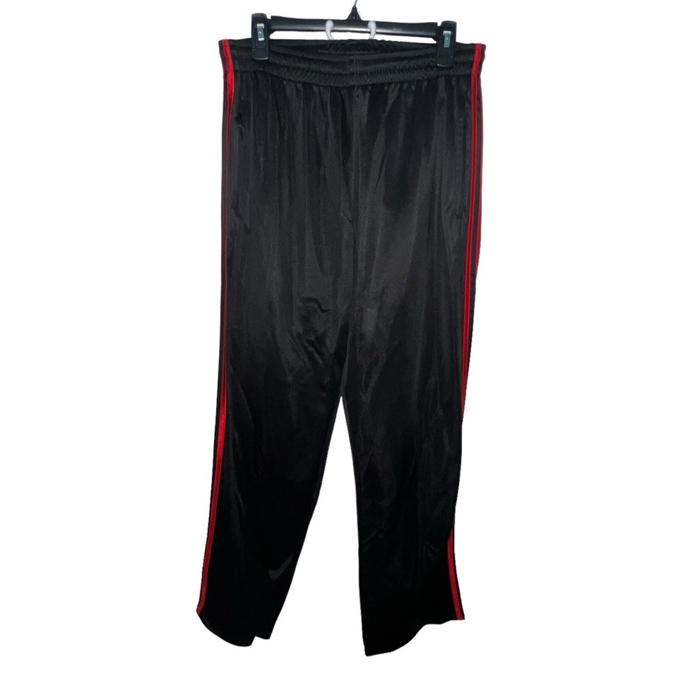 Galaxy By Harvic Mens Track Pants Size XL Black Red Side Stripe Ankle Zi... - $9.11