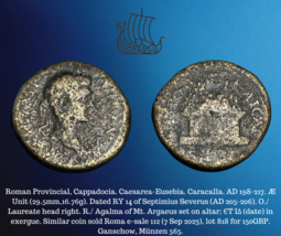 205-206 Ad (Ry 14) Romain Prov. Caracalla Caesarea Eusebia Cappadoce AE&#39; Monnaie - £77.84 GBP