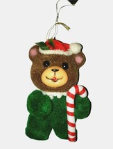 Teddy  Velvet Candy Cane Hanging 3.5&quot; Ornament - £7.12 GBP