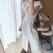 2023 New Short Sleeve Slit  White Long Dress Summer Women Fashion Streetwear Out - £110.72 GBP
