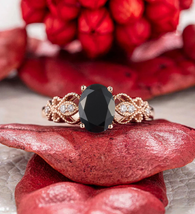 Black onyx engagement ring Unique Bridal Promise Anniversary ring wedding gift - £63.39 GBP