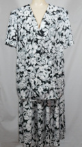 Vtg Leslie Fay 2 Pc Black White Floral Suit Blazer Jacket Skirt Size 18 Pockets - £15.84 GBP