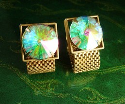 Swank Swarovski Cufflinks crystal rivoli  Set Vintage Wrap gold Mesh Cry... - $185.00