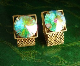 Swank Swarovski Cufflinks crystal rivoli  Set Vintage Wrap gold Mesh Cry... - £145.14 GBP