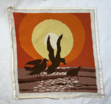 Vintage Retro Beach Seagulls Sunset Needlepoint UnFramed Redish  Orange 70s - $44.54