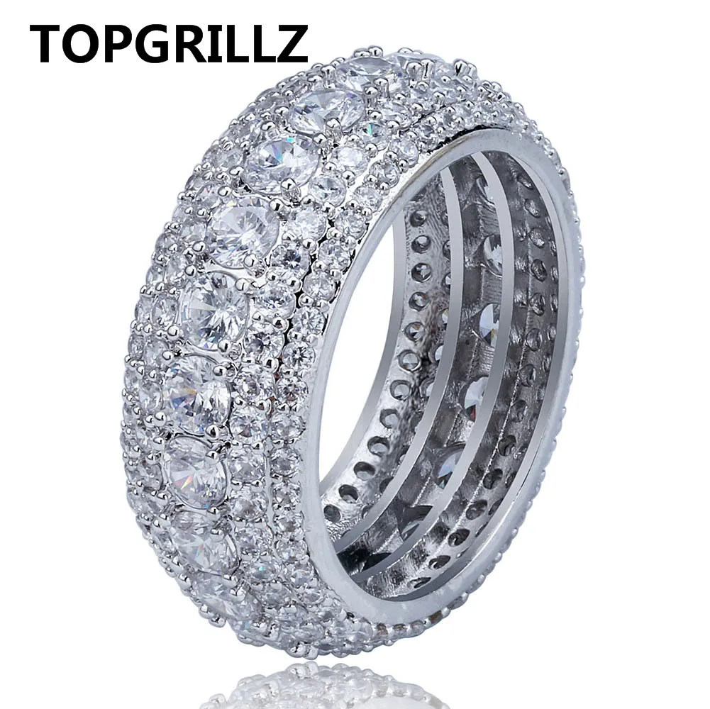 10MM Hip Hop Iced Out Cubic Zircon Bling Round Ring Gold Silver Color Jewelry Gi - £19.23 GBP