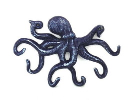 [Pack Of 2] Rustic Dark Blue Cast Iron Octopus Hook 11&quot;&quot; - £54.01 GBP