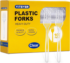 Clear Plastic Forks Heavy Duty, 100 Count Premium Disposable Forks, Durable Plas - £15.04 GBP