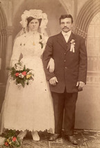 Antique Matted Wedding Studio Photo Hand Tinted Flowers Jewelry Philadelphia - £21.59 GBP