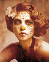 Vendimia Belleza Daniel Esparza Art Canvas Giclee Woman Dia de Los Muertos - £59.81 GBP+