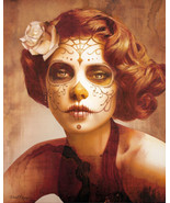 Vendimia Belleza Daniel Esparza Art Canvas Giclee Woman Dia de Los Muertos - £59.81 GBP+
