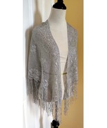 Vintage SPECIALTY HOUSE FASHION Metallic Silver Crocheted/Fringed Shawl ... - $24.40