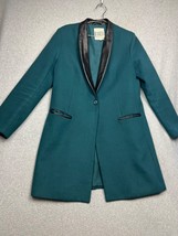 BB Dakota Oversize Tencel Blazer Jacket Womens M Leather Trim 90s Boho - £41.04 GBP