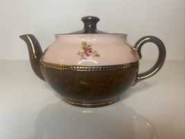 1950 Sadler Teapot Brown with Pink Band &amp; Roses Gold Trim. Made In England - £21.00 GBP