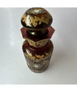 Vintage Bohemian Czech Cranberry Glass Vase Gilded Hand Painted Flowers - £124.86 GBP
