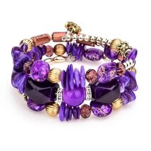 Fashion Geometric Color Block Alloy Natural Stone Women&#39;s Bracelet Purple - $162.02 MXN