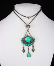 Bohemian Chandelier Necklace Turquoise Sterling glass Gypsy rhinestone pendant  - £86.52 GBP