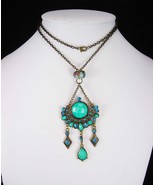 Bohemian Chandelier Necklace Turquoise Sterling glass Gypsy rhinestone p... - £87.17 GBP