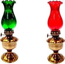 7&quot; Nautical Antique Brown Brass Red/Green Hurricane Oil Lamp Set of 2 - $64.98