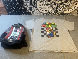 NES Controller Backpack School Book Bag + Bonus Super Mario T-Shirt XXXL - £21.78 GBP
