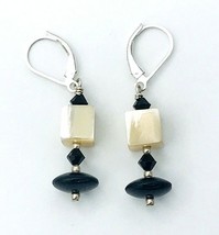 Vintage 80&#39;s Sterling Silver Mother of Pearl Cube Bead Dangle Earrings - £19.10 GBP