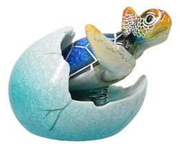 Blue Nautical Marine Sea Turtle Hatchling Emerging Out of Egg Mini Figurine - $331.15 MXN