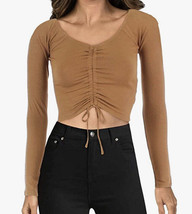 NWT Madden Girl Cinched Front Cropped Long Sleeve Top Almond Size M - £8.87 GBP